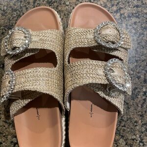 Call it Spring Women's Tan Sandals with Rhinestone Buckles